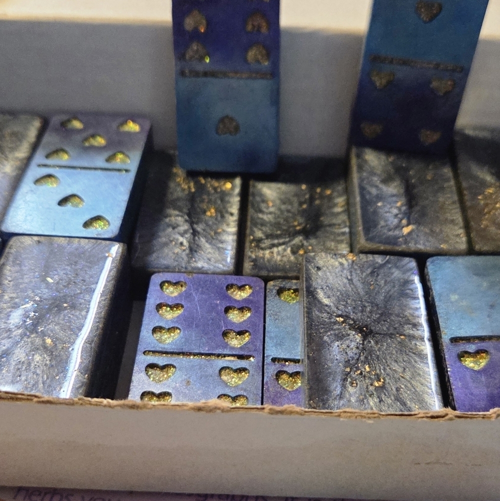 Elegant Blue and Purple Handmade Resin Domino Set. Perfect holiday gift! 🎁